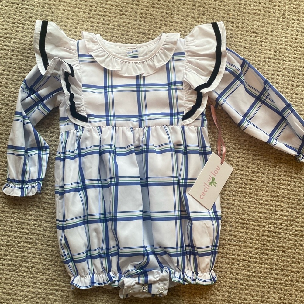 Blue and White Plaid Kids One Piece
